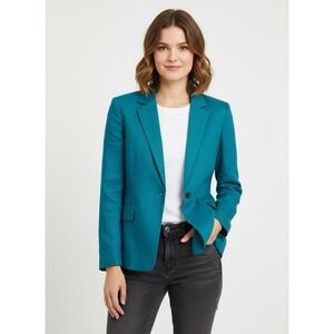 Banana Republic Blazer Women 8 Blue Linen Blend Tailored Performance Jacket NEW